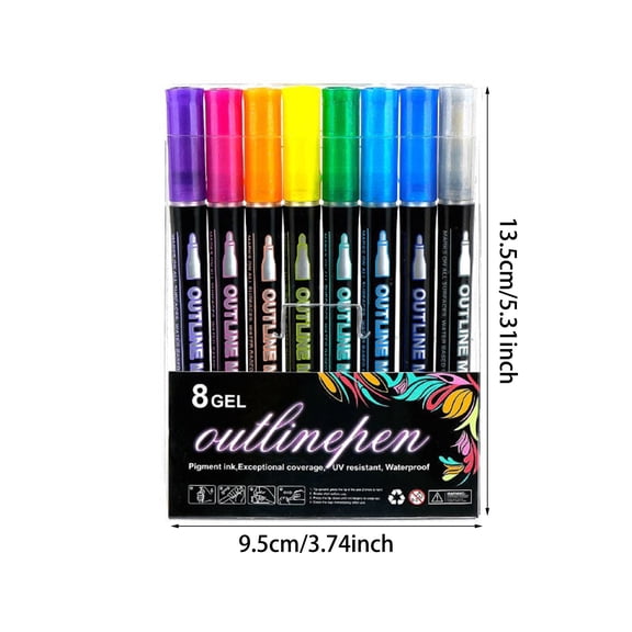 Outline Pens Outline Pens Metallic Double Line Outline Art Pen Marker Pen Dreamy Sparkle Dual-Line Contour Pen for Greeting Cards & Crafts And Doodling 8/12/24/36/48Colors
