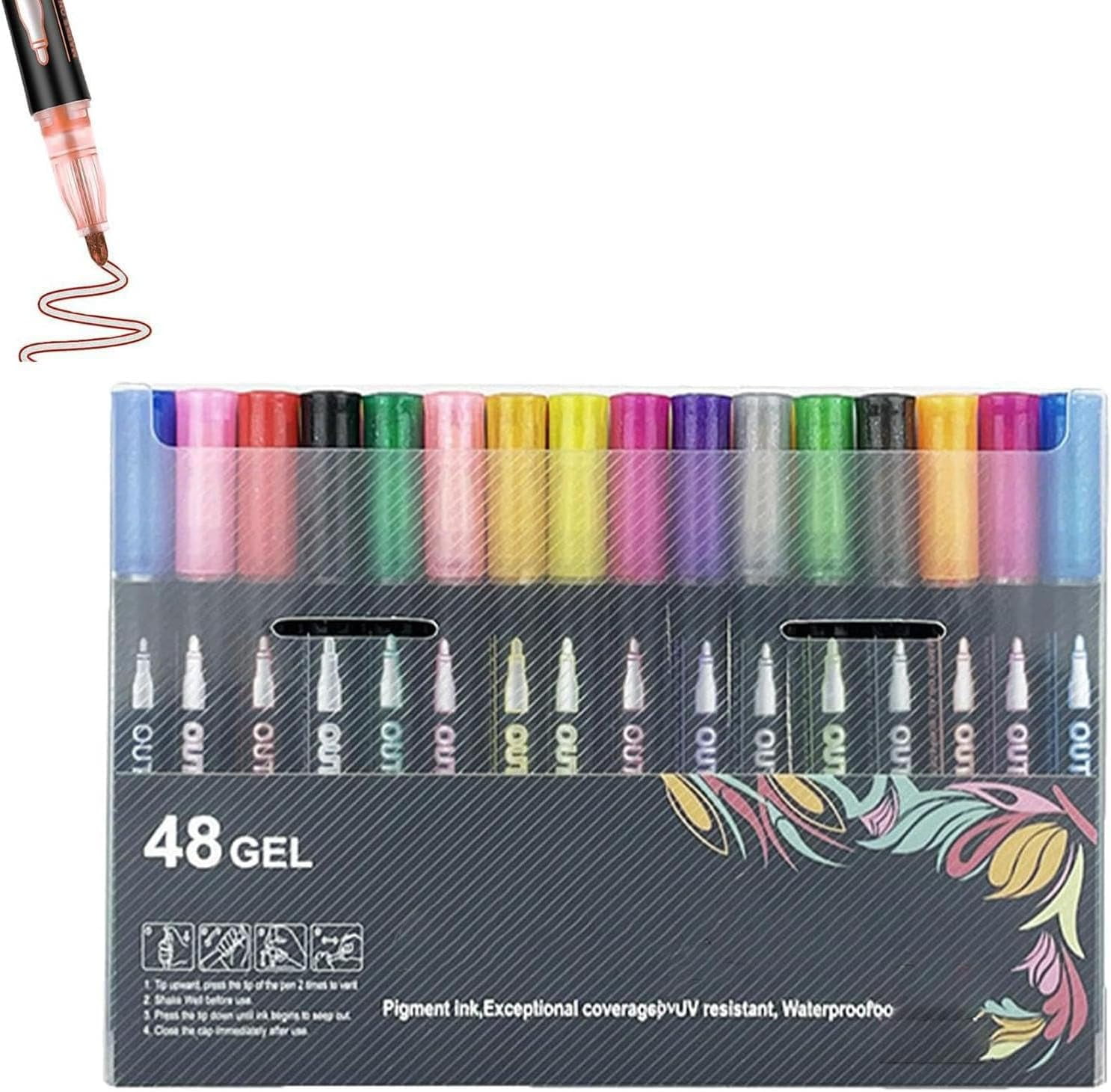 Outline Pens, Outline Pens Metallic, Double Line Outline Art Pen Marker Pen, Dreamy Sparkle Dual-Line Contour Pen for Greeting Cards & Crafts, And Doodling