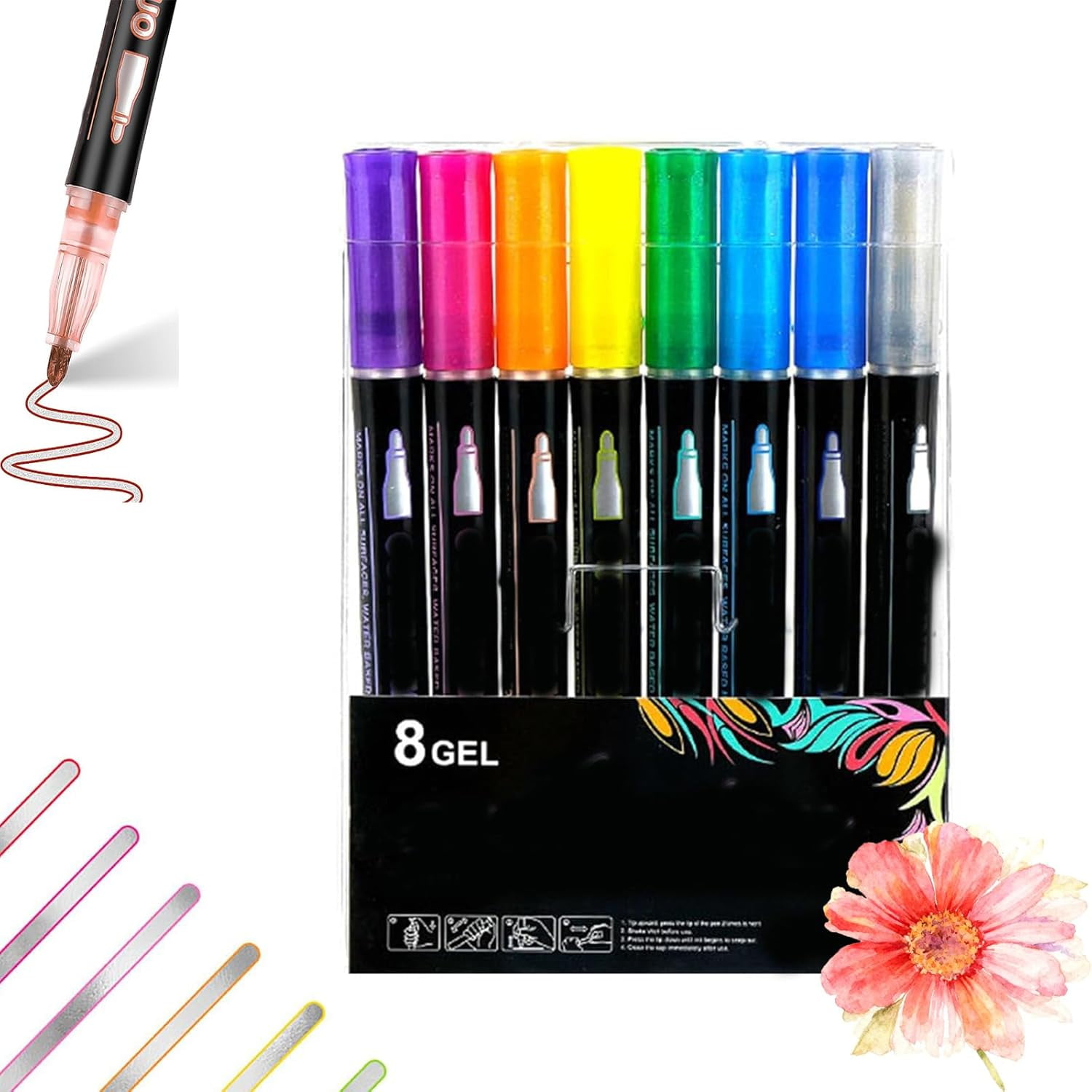 Outline Shimmer Markers 48, Outline Shimmering Markers, Colors Double Line OutlineArt Pen Marker Pen, Glitter Self-Outline Metallic Marker, for Greeting Cards & Crafts (8color)