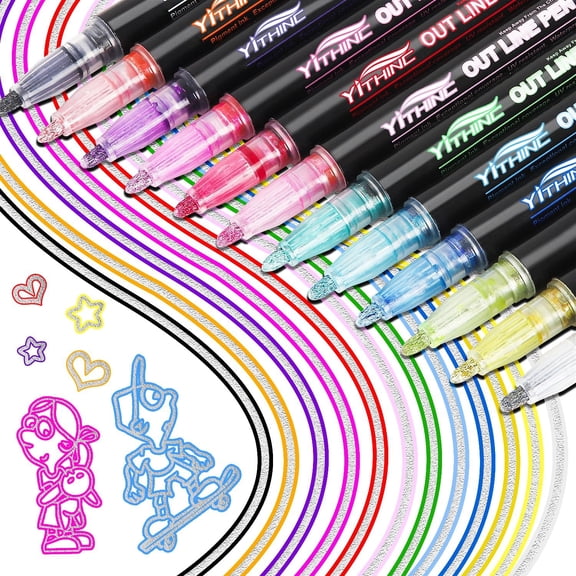 Outline Shimmer Markers, Dual-Line Contour Pen, 8/12/24/36/48 Color Double-Line Art Pens, For Greeting Cards, Crafts And Doodles