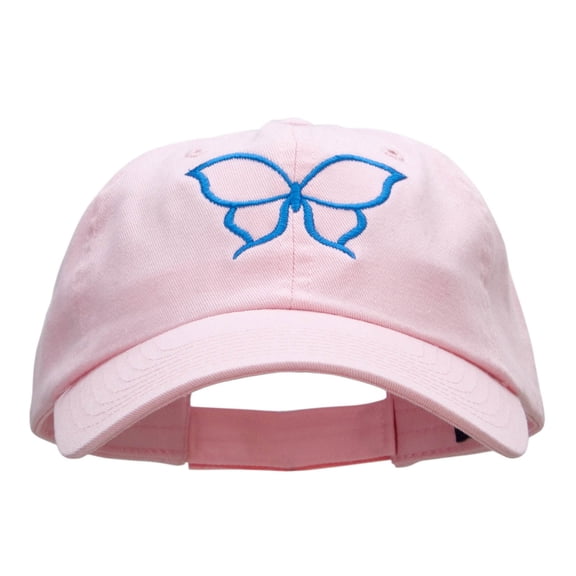 Outlined Butterfly Embroidered Low Profile Dyed Cotton Twill Cap - Lt Pink OSFM