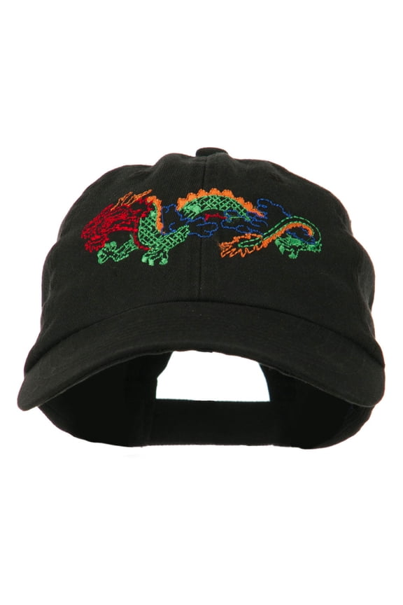 Outlined Dragon Embroidered Washed Cap - Black OSFM
