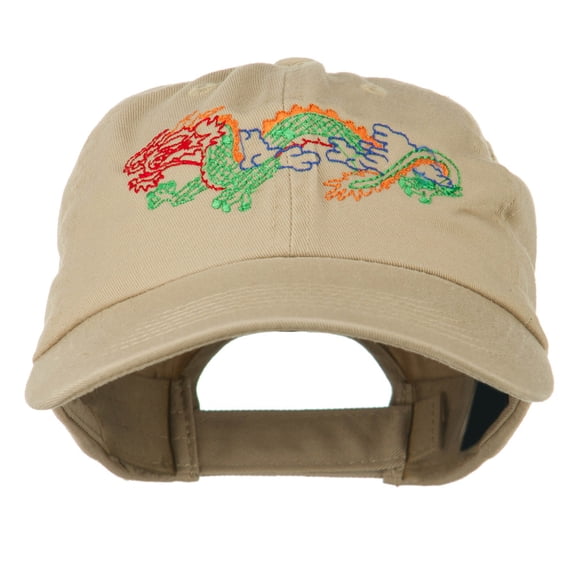 Outlined Dragon Embroidered Washed Cap - Khaki OSFM