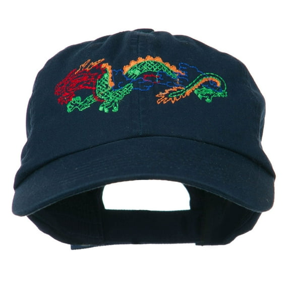 Outlined Dragon Embroidered Washed Cap - Navy OSFM