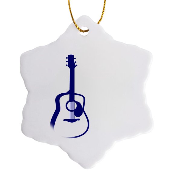 3drose, Outlined Guitar Graphic Blue, 3 inch Snowflake Porcelain Ornament