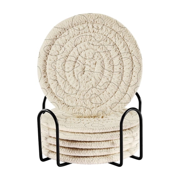 Outlined Organic Shapes 4in Bar Coasters Set of 6 with Storage Rack Durable Heat Resistant