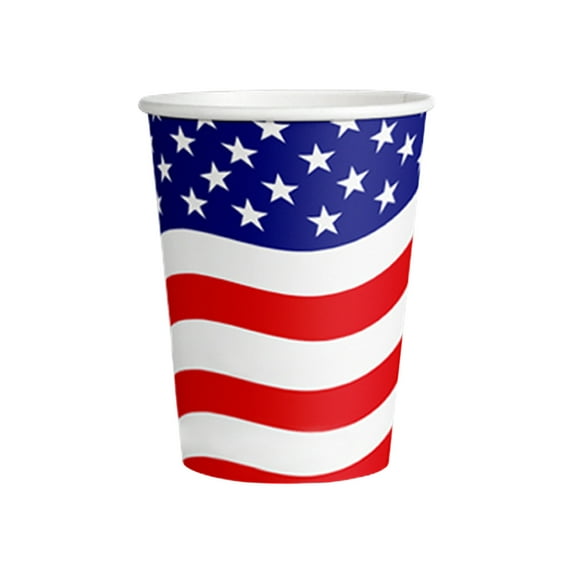OutmaxHome 10 Pcs American Flag Patriotic Party Paper Cups Supplies, Disposable Tableware Set for Veterans, Election, 4th of July, Independence Day Decorations, Serves 10 Guests
