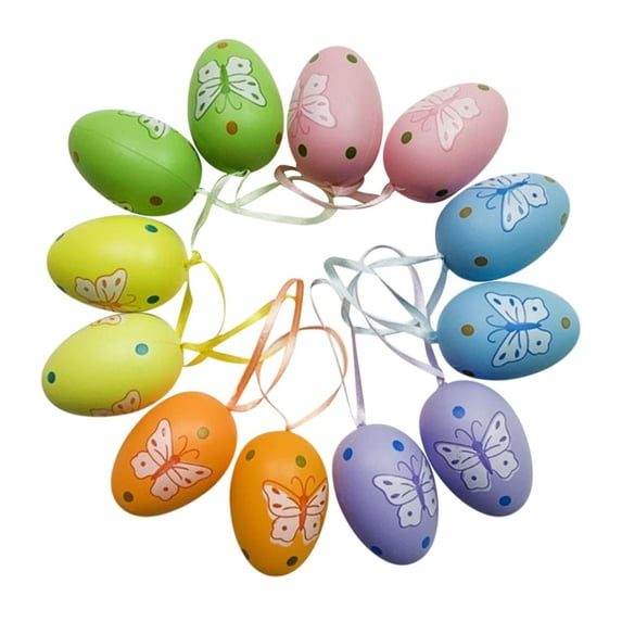 OutmaxHome 12 Pack Easter Hand-Painted Easter Egg Ornaments Set,Colorful Table Centers for Hanging Displays Spring Easter Decor