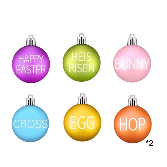 OutmaxHome 12 Pcs Easter Plastic Hanging Ball Ornament, Spring Easter Hanging Ornament with Letter Printed, for Easter Party, Office, Wall, Window, Tree