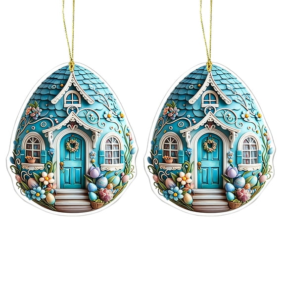 OutmaxHome 2 Pack Flat Easter Egg Ornaments Easter Indoor Outdoor Plastic Hanging Decorations Easter Gifts Toy for K*ids