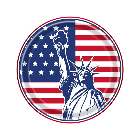 OutmaxHome 24 Pcs American Flag Patriotic Party Paper Plates Supplies - Disposable Tableware Set for Veterans, Election, 4th of July, Independence Day Decorations, Serves 24 Guests