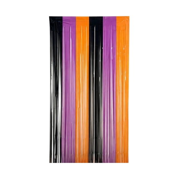 OutmaxHome 3color Tinsel Fringe Backdrop, Black Purple Orange Streamer Curtain, Hanging Background Decoration for Halloween Party, Home Wall, Door Entrance and Spookytheme Photo Shoot