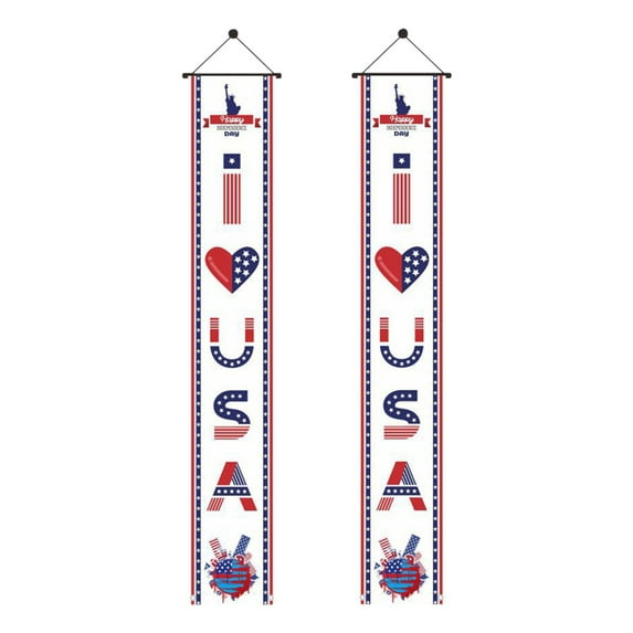 OutmaxHome 4th of July Door Banner Stripe Hanging Banner Independence Day Memorial Day Patriotic Porch Sign Home Yard Indoor Outdoor Decoration 11.8 x 70.9 Inch