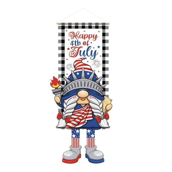 OutmaxHome 4th of July Gnomes Porch Sign Banner, Independence Day Decorations Patriotic Gnome Door Hanging Banner Supplies for Independence Day Memorial Day Party Decorations