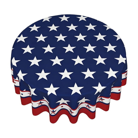 OutmaxHome 4th of July Patriotic Round Tablecloth, Diameter 59.1 Inch, Independence Day Red White Blue Theme Decorative Tablecloth, for Party, Table, Picnic