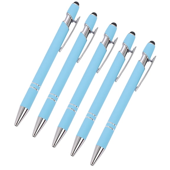 OutmaxHome 5 Pack Aluminum Stylus Ballpoint Pens - 0.5mm Metal Pen for Writing & Touchscreen (10ml Ink, Push-Button Design)
