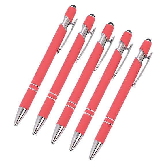 OutmaxHome 5 Pack Aluminum Stylus Ballpoint Pens - 0.5mm Metal Pen for Writing & Touchscreen (10ml Ink, Push-Button Design)