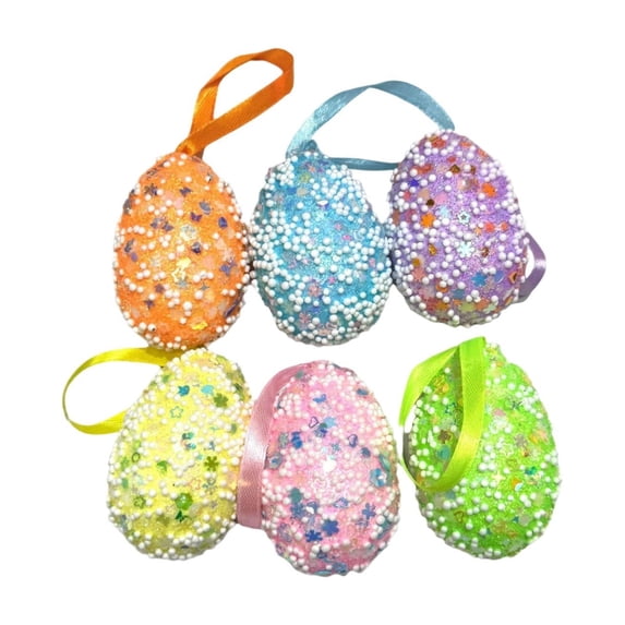 OutmaxHome 6 Pack Easter Eggs Decorations Foam Hanging Ornaments Colorful for Easter Basket Tree Decor Party Favors Supplies