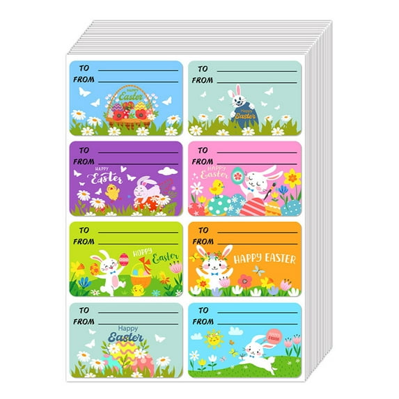 OutmaxHome 80 Pack Easter Name Label Stickers Easter Gift Tags Spring Easter Decor Party Supplies