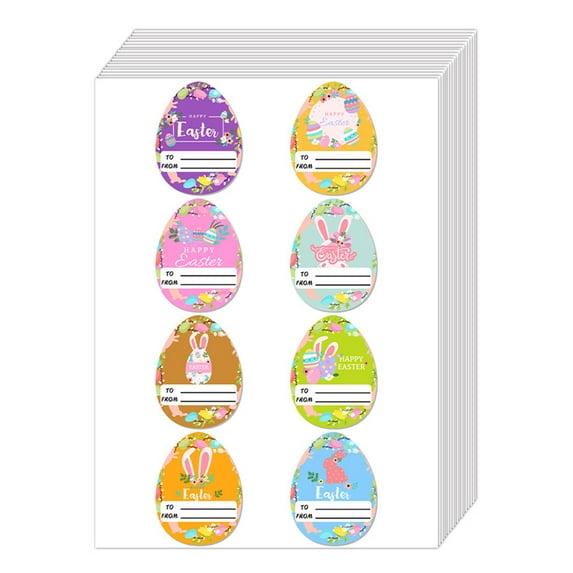 OutmaxHome 80 Pack Easter Name Label Stickers Easter Gift Tags Spring Easter Decor Party Supplies
