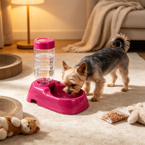 OutmaxHome Automatic Pet Water Dispenser, Gravity Refill Dog Cat Water Bowl, Leakproof Plastic Drinking Fountain for Small Medium Pets