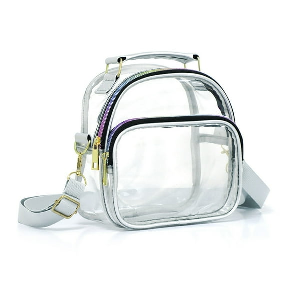 OutmaxHome Clear Crossbody Bag with Adjustable Shoulder Strap, Stadium Approved PVC Clear Purse Bag, Clear Messenger Bag for Concerts, Sports Events