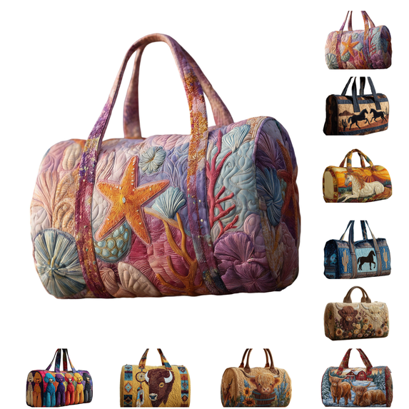 OutmaxHome Cow Print Quilted Travel Tote Bag 18x9x9 Inch,Portable Storage Handbag for Travel Daily Use Overnight Weekender Tote,2 Sizes(Medium & Large)