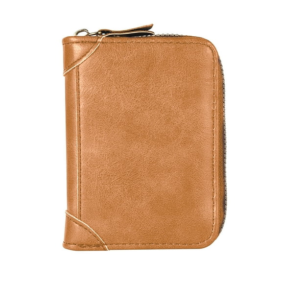 OutmaxHome Credit Card Holder Genuine Leather Small Card Wallet for Women or Men 12 Card Slots RFID Blocking Accordion Wallet with Zipper
