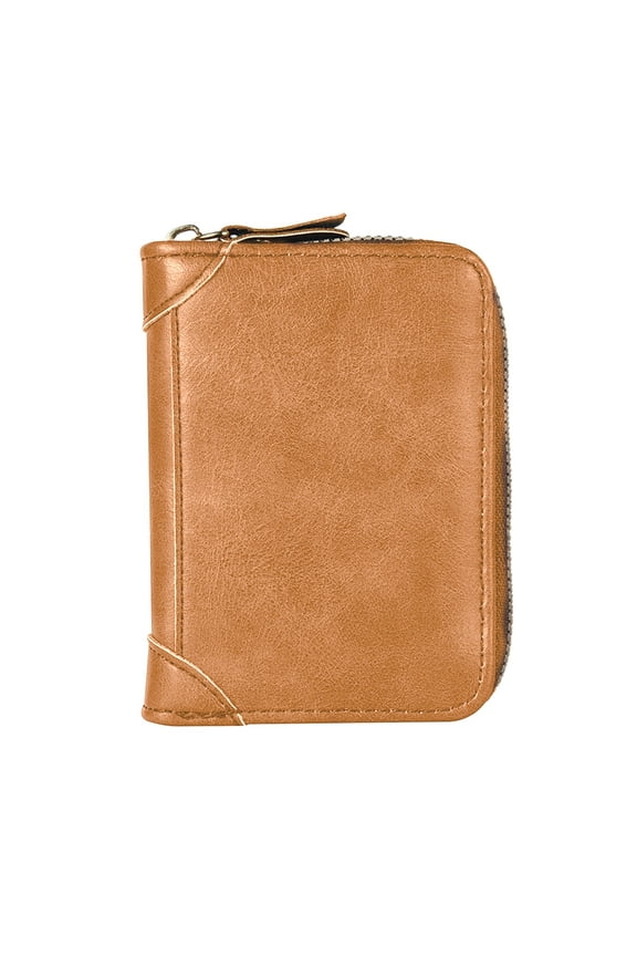 Credit Card Holder Genuine Leather Small Card Wallet for Women or Men 12 Card Slots RFID Blocking Accordion Wallet with Zipper