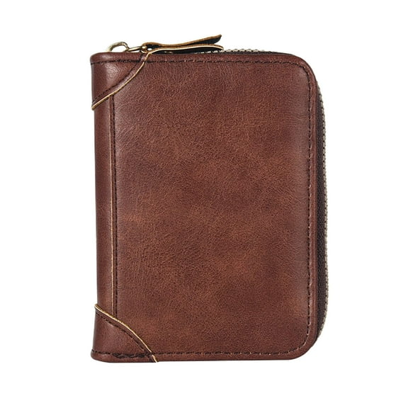 OutmaxHome Credit Card Holder Genuine Leather Small Card Wallet for Women or Men 12 Card Slots RFID Blocking Accordion Wallet with Zipper