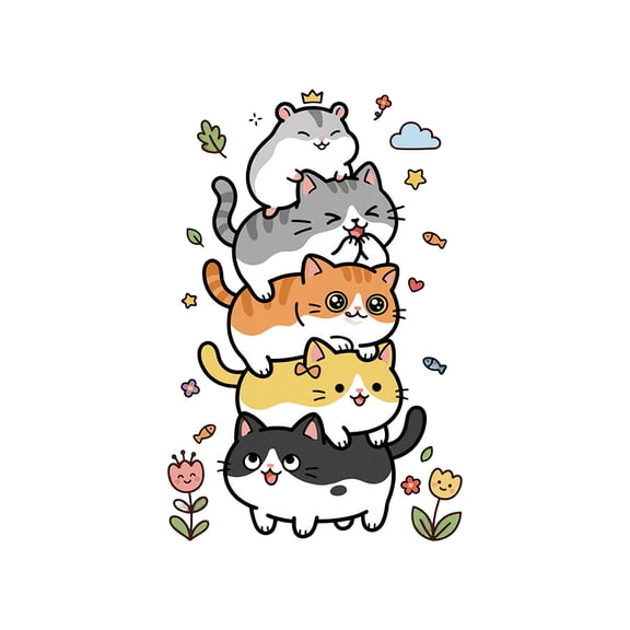 OutmaxHome Cute Cartoon Cat Sticker, Durable Waterproof Removable Stacked Cat Sticker, for Wall, Window, Bedroom, Livingroom