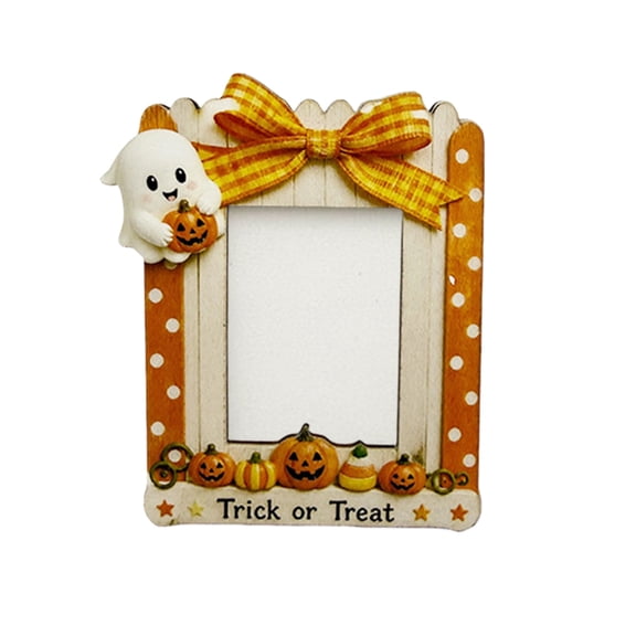 OutmaxHome Cute Halloween Theme Wooden Photo Frame, Fall Trick or Treat Photo Frame, Farmhouse Home Decor Picture Frame