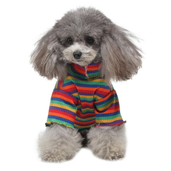 OutmaxHome Dog Costumes Four-Legged Clothes Turtleneck Color Stripes Shirt Soft Puppy Pajamas Spring Summer Pet Blouse