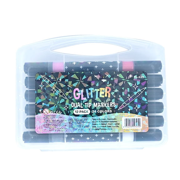OutmaxHome Double Sided Glitter Marker Pen, 12Pcs/Box Glitter Marker Pen Set, for Painting, Handbook and Greeting Cards