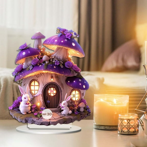 OutmaxHome Easter Acrylic Purple House Living Room Tabletop Decoration Spring Easter Decor