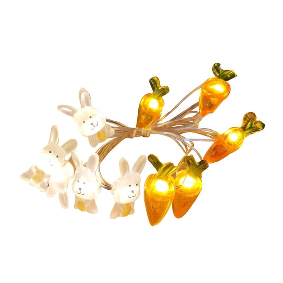 OutmaxHome Easter Bunny Carrot String Lights,Battery Operated 3.28Ft 10 Bulb Fairy Lights for Indoor Outdoor Easter Decor,Spring Party,Garden,Patio