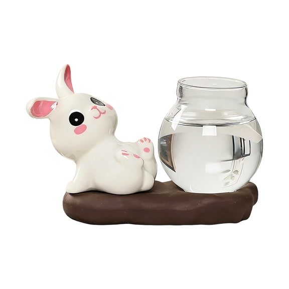 OutmaxHome Easter Bunny Desktop Glass Vase Container Ceramic Bunny Shape Vase for Plants Planters