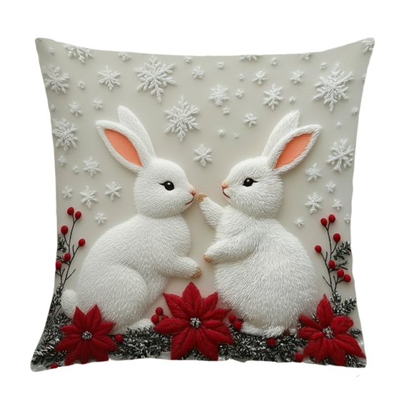 OutmaxHome Easter Bunny Pillow Cover 18"x18" with Soft Fabric Hidden Zipper,Easter Spring Throw Pillow Case Decorative Pillowcase Indoor Cushion Cover for Farmhouse Home Sofa Decoration