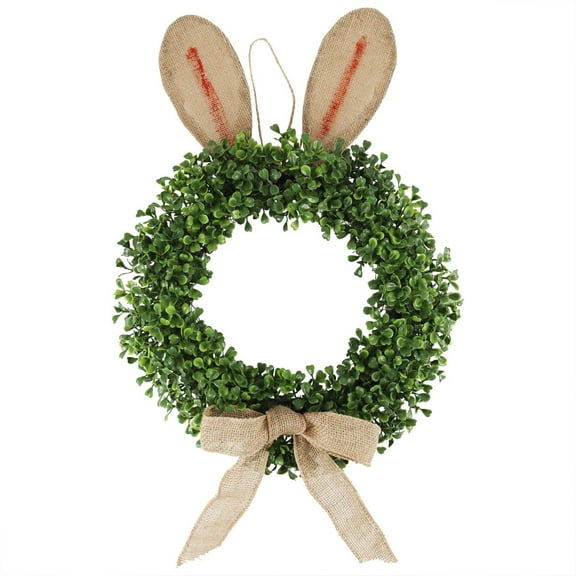 OutmaxHome Easter Bunny Wreath Welcome Door Sign for Front Door,Hanging Sign Vintage Door Hangers Wreath for Easter Spring Porch Window Wall Farmhouse