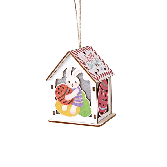 OutmaxHome Easter Decorative Glowing House Ornament Wooden Hanging Easter Decorations for Indoor Outdoor Party Supplies