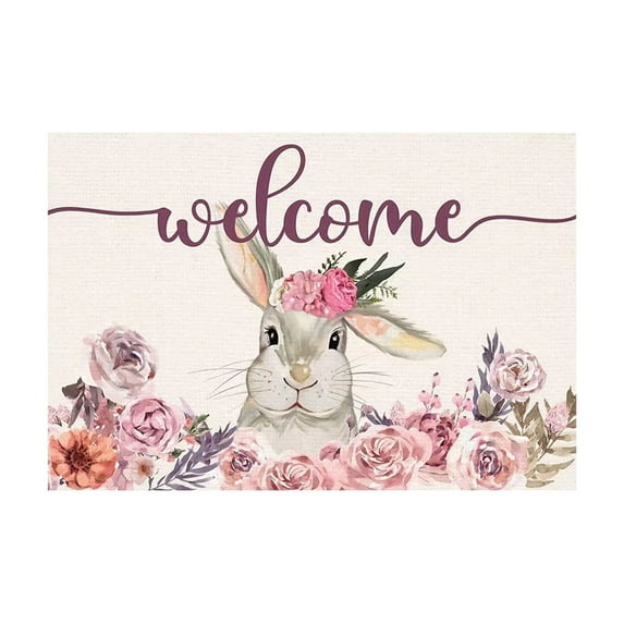 OutmaxHome Easter Door Mat for Front Door,Easter Decorations Easter Bunny Eggs Welcome Doormat Non-Slip Washable Happy Easter Entry Rug for Indoor Outdoor 23.6x15.7 Inch