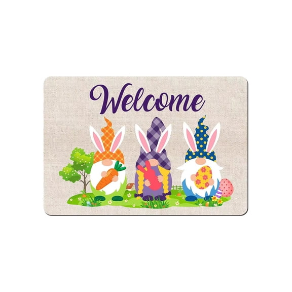 OutmaxHome Easter Door Mat for Front Door,Easter Decorations Easter Bunny Eggs Welcome Doormat Non-Slip Washable Happy Easter Entry Rug for Indoor Outdoor 23.6x15.7 Inch