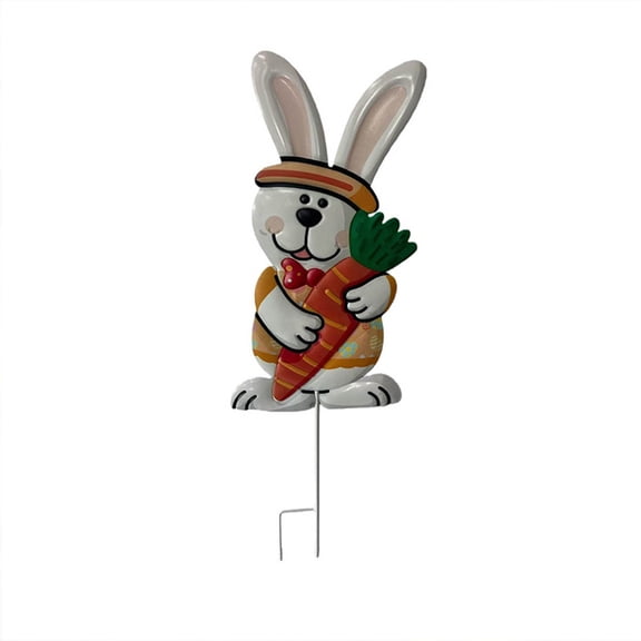 OutmaxHome Easter Metal Bunny Plugin, Waterproof and Sunproof Easter Decoration, Durable Cute Rabbit Plugin, Easy to Install, for Porch, Garden, Yard, Lawn
