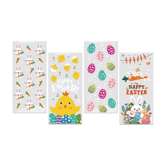 OutmaxHome Easter Theme Printed Cellophane Bag, 100 Pcs Gift Bag with 120 Pcs Twist Ties, for Candy, Chocolate, Cookies and Gift