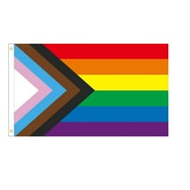 OutmaxHome Flag Outdoor 3x5 Sewn Stripes Progress Gay LGBT Lesbian Transgender Bisexual Flags Fade Resistant for Indoor Outdoor