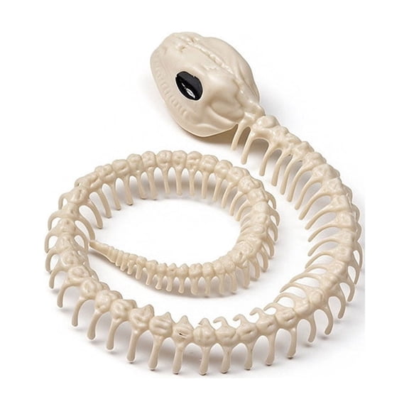 OutmaxHome Flexible Snake Skeleton Figurine, Jointtype Snake Bone Model Ornament for Halloweenstyle Tabletop, Party and Holiday Scene Decor