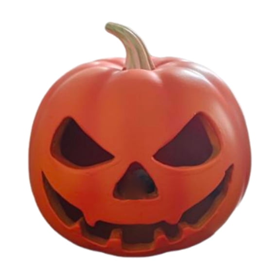OutmaxHome Glowing Pumpkin Light with Evil Grin Face, Spooky Resin Pumpkin Night Light, for Indoor Outdoor Holiday Party Tabletop Decor