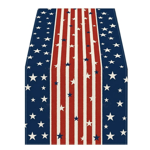 OutmaxHome Independence Day Table Runner America Patriotic Memorial Day 4th of July Tablecloth, Independence Day Holiday Kitchen Dining Table Decor for Home Party Decoration 13 x 72 Inch