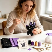 OutmaxHome Mystical Animal DIY Sewing Kit, Complete Felt Craft Set with Fabric, Thread, Tool And Instruction Guide, Make Star Cat Figurine for Desktop Home Decoration