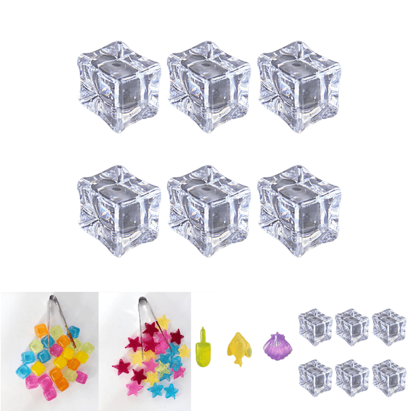 OutmaxHome Reusable Plastic Clear Ice Cube, BPA Free Square Shape Ice Cube Set of 6, for Drinks, Coffee, Wine, Whiskey